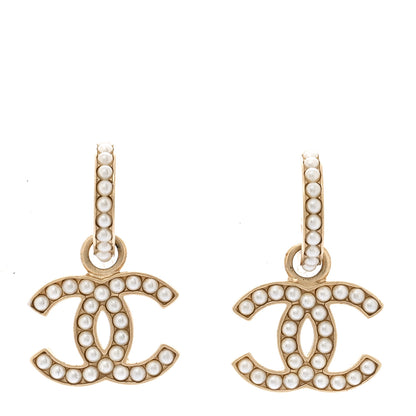 Chanel Pearl CC Hoop Drop Earring Gold 1 of 4