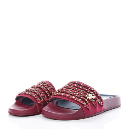 Chanel Satin Chain Flat Sandals 37 Dark Fuchsia 3 of 10