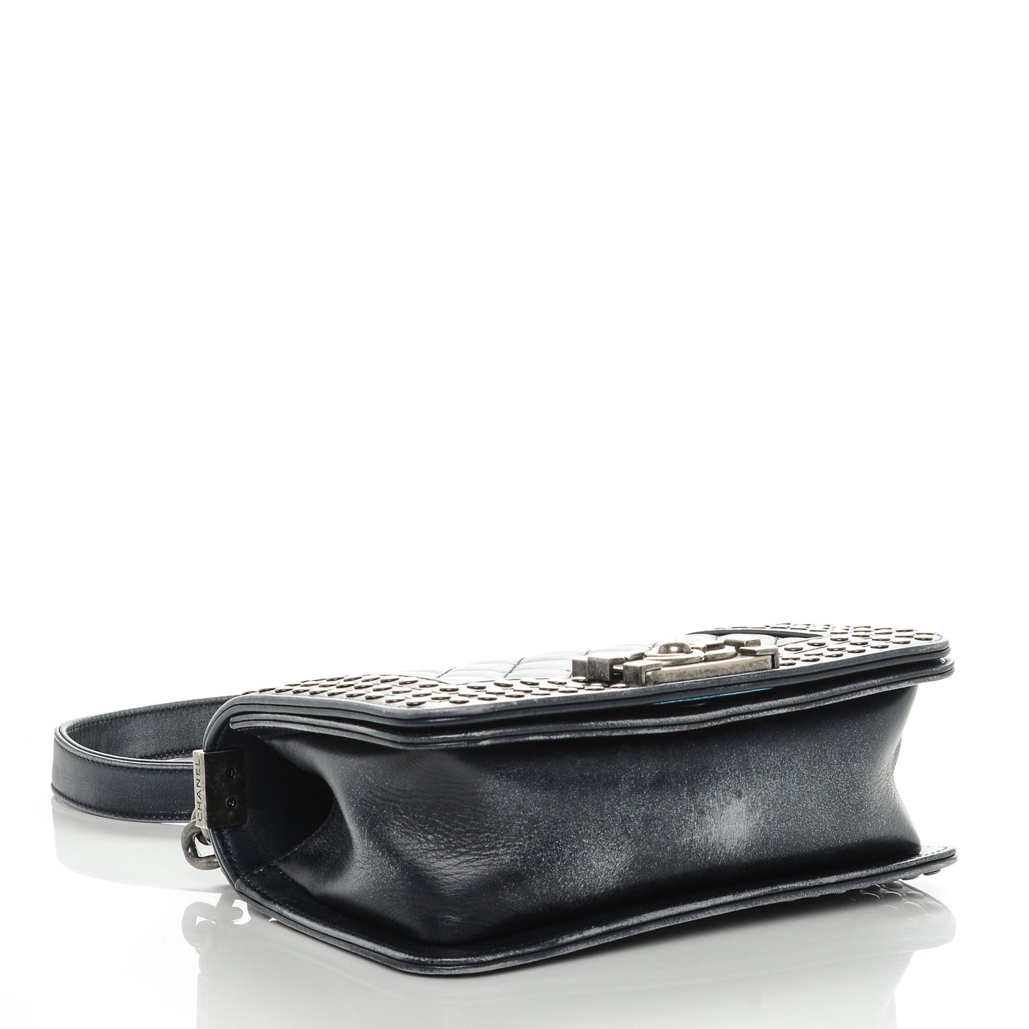 Chanel Faded Calfskin Quilted Small Studded Boy Flap Navy 4 of 7