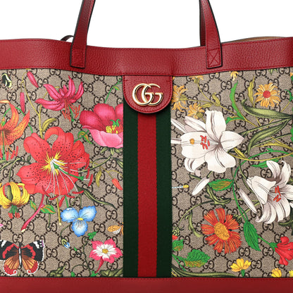 Gucci GG Supreme Monogram Flora Web Large Ophidia Tote Red 9 of 11