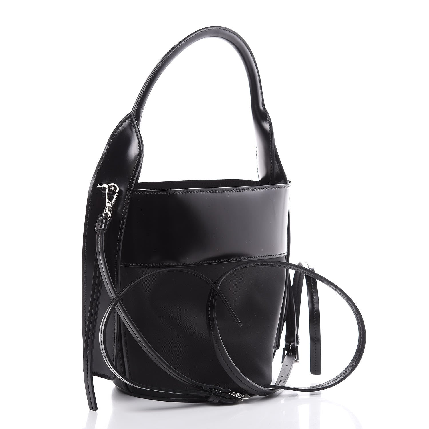 Prada Tessuto Spazzolato Ouverture Bucket Bag Black 4 of 10