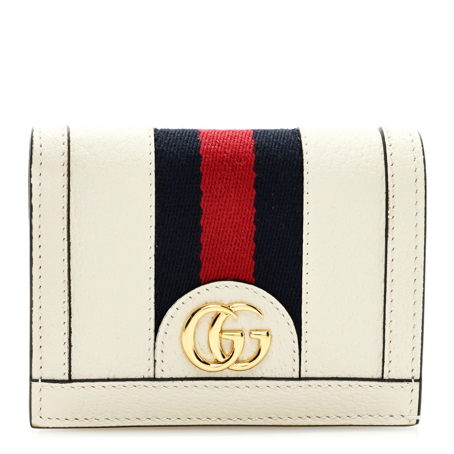 Textured Calfskin Web Ophidia Card Case Mystic White