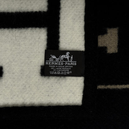 Hermes Wool Cashmere Avalon III Blanket Ecru Black 3 of 3