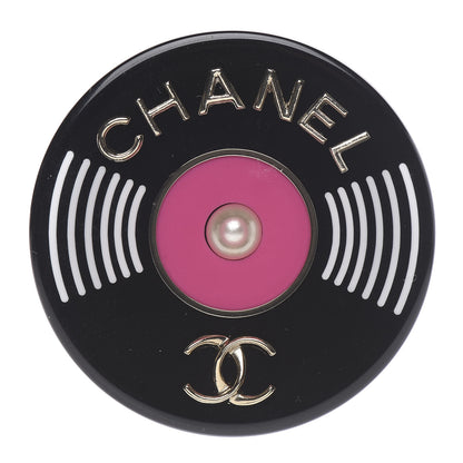 Chanel Resin Pearl Metal CC Record Brooch Gold Black Pink Pearly White 1 of 3
