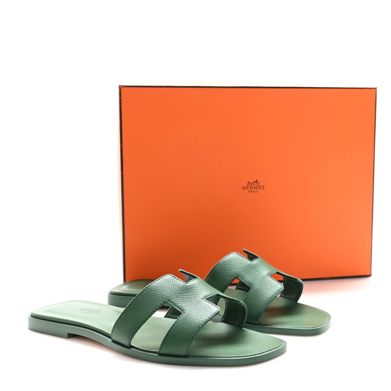Hermes Epsom Oran Sandals 38.5 Vert Lierre 10 of 10
