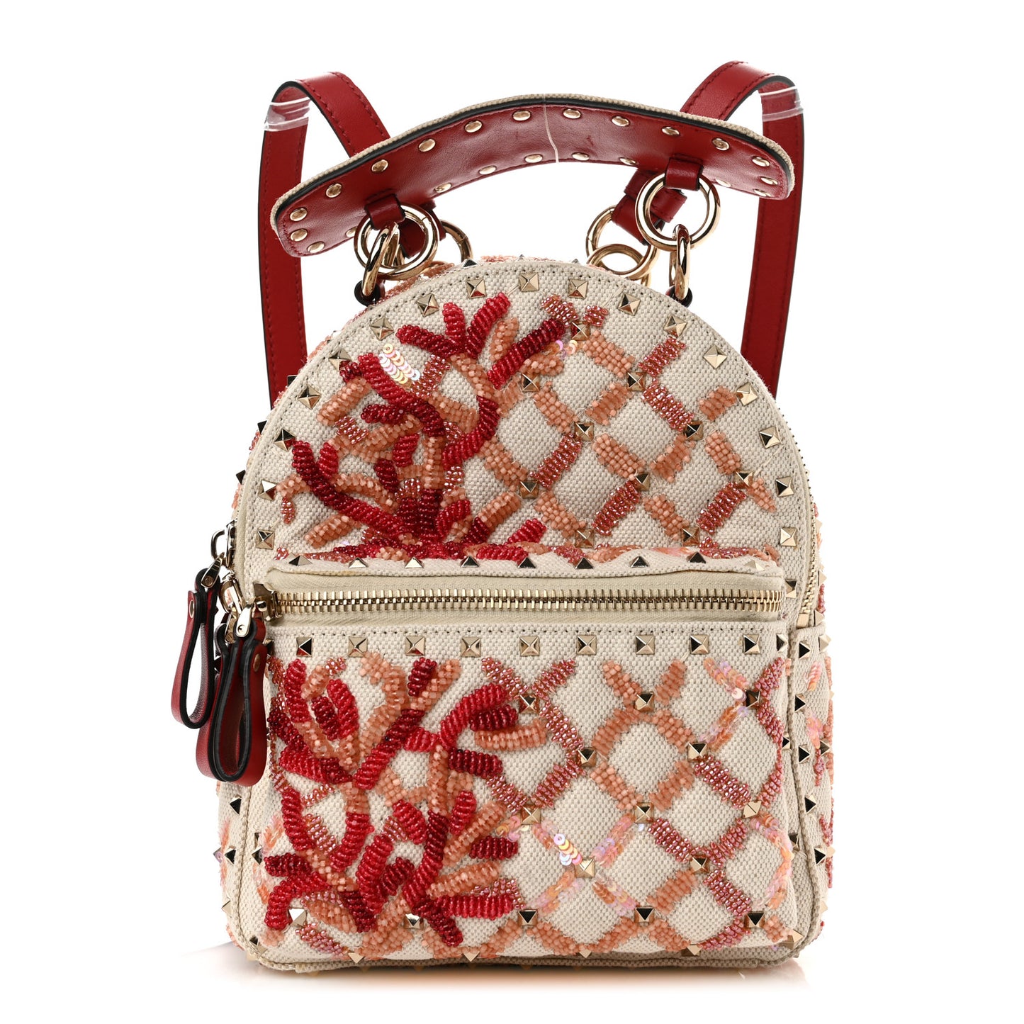 Canvas Beaded Mini Rockstud Spike Backpack Red