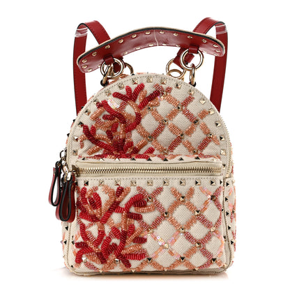 Valentino Garavani Canvas Beaded Mini Rockstud Spike Backpack Red 1 of 9