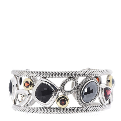 David Yurman Sterling Silver 18K Yellow Gold Diamond Garnet Hematite Onyx Smoky Quartz Mosaic Cuff Bracelet 1 of 5
