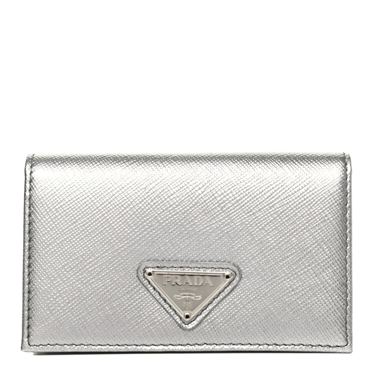Metallic Saffiano Card Holder Cromo