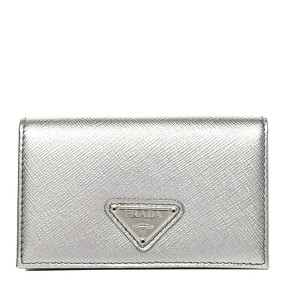 Prada Metallic Saffiano Card Holder Cromo 1 of 8