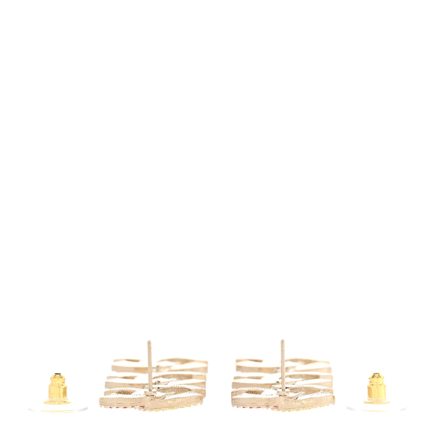 Metal Crystal CC Triple Drop Earrings Gold Multicolor