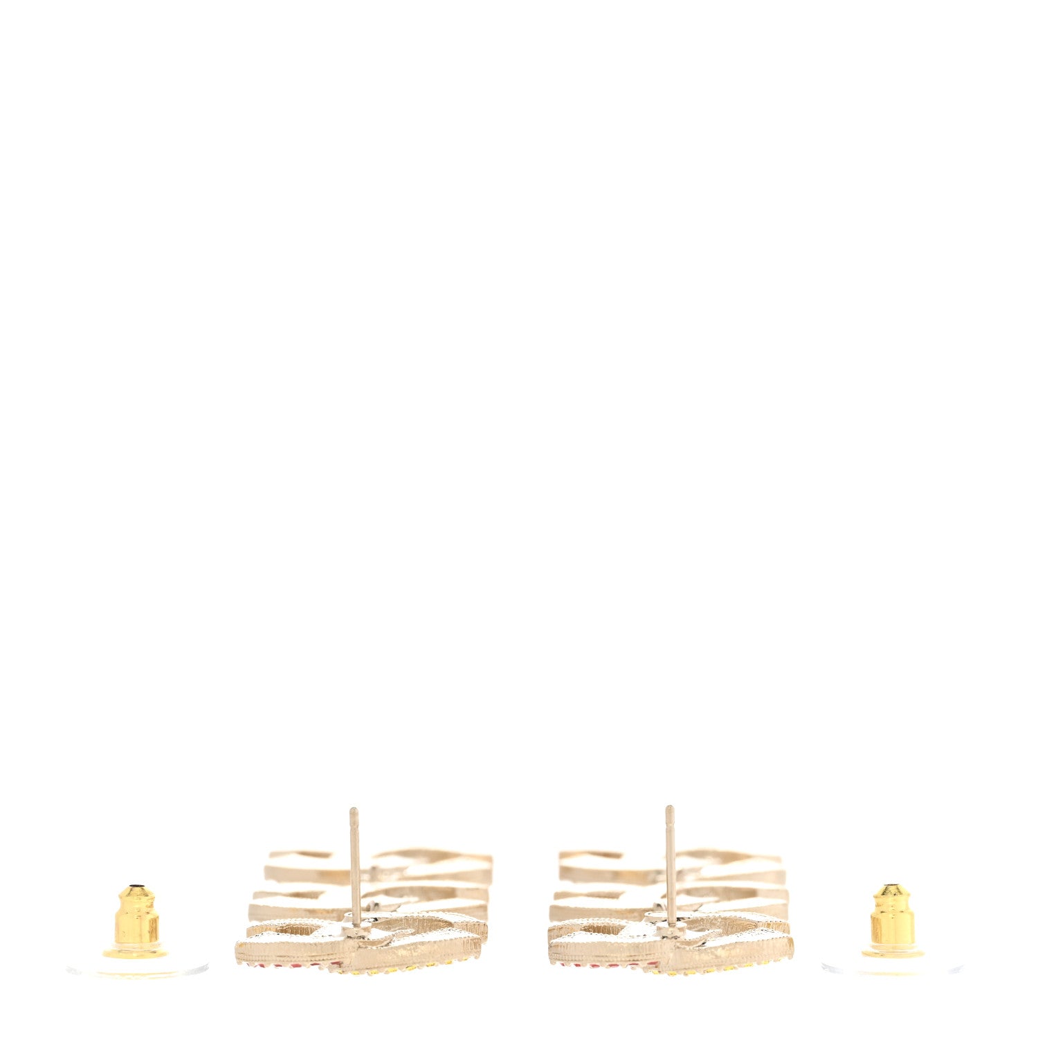 Chanel Metal Crystal CC Triple Drop Earrings Gold Multicolor 3 of 5