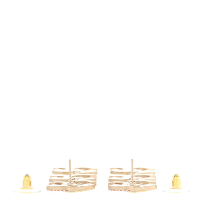 Chanel Metal Crystal CC Triple Drop Earrings Gold Multicolor 3 of 5