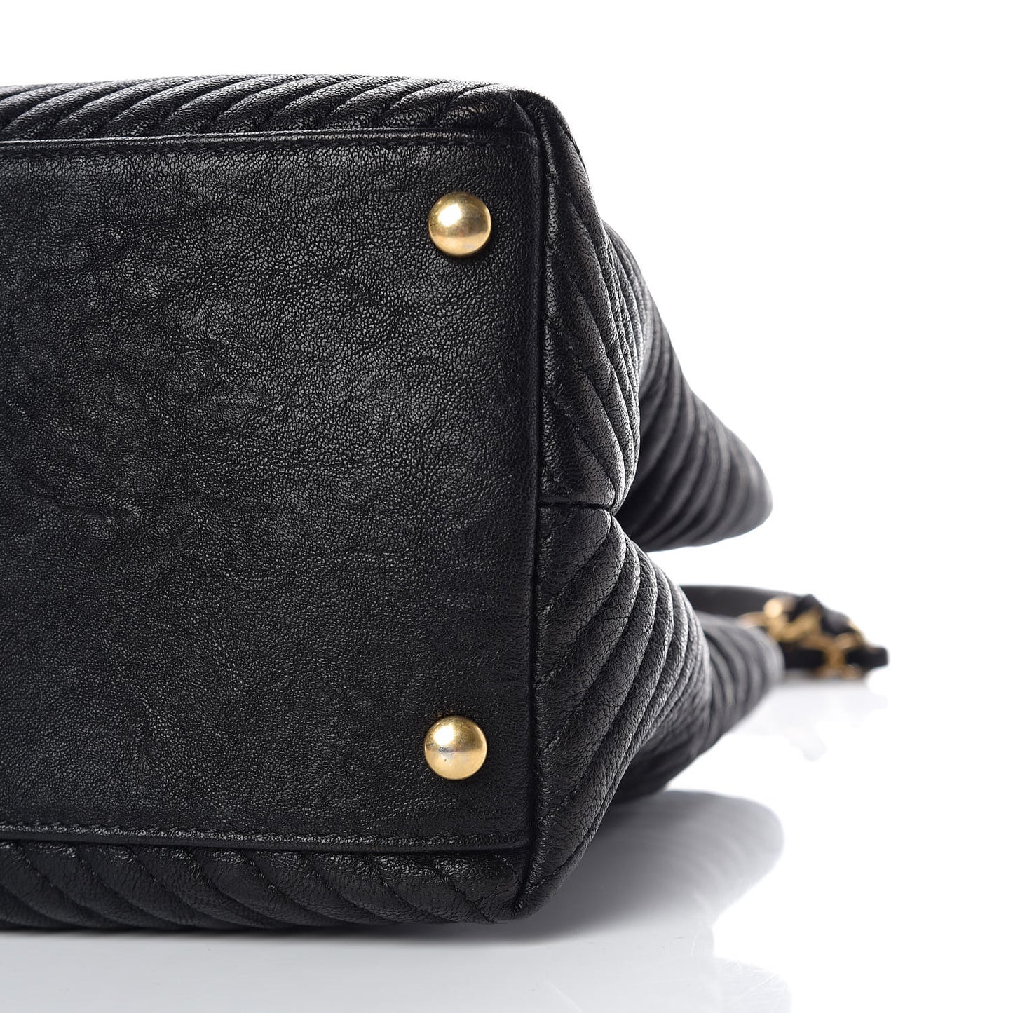 Wrinkled Lambskin Chevron Quilted Surpique Tote Black