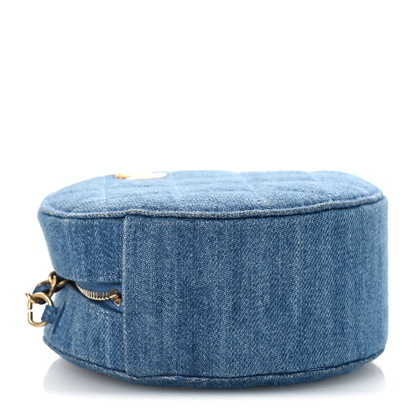 Denim Quilted Round Pearl Crush Clutch With Chain Blue