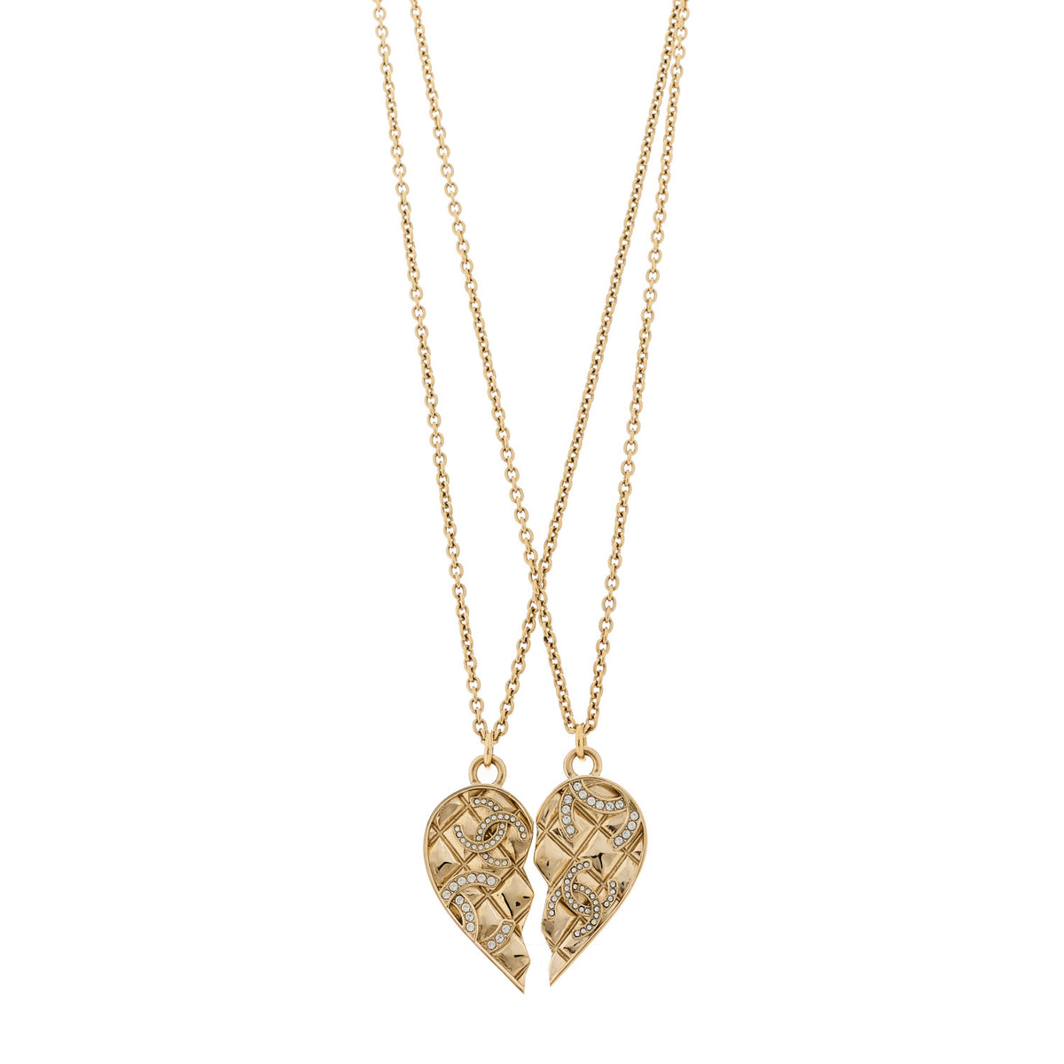 Crystal Gripoix Clover Heart CC Friendship Necklace Set Gold Multicolor
