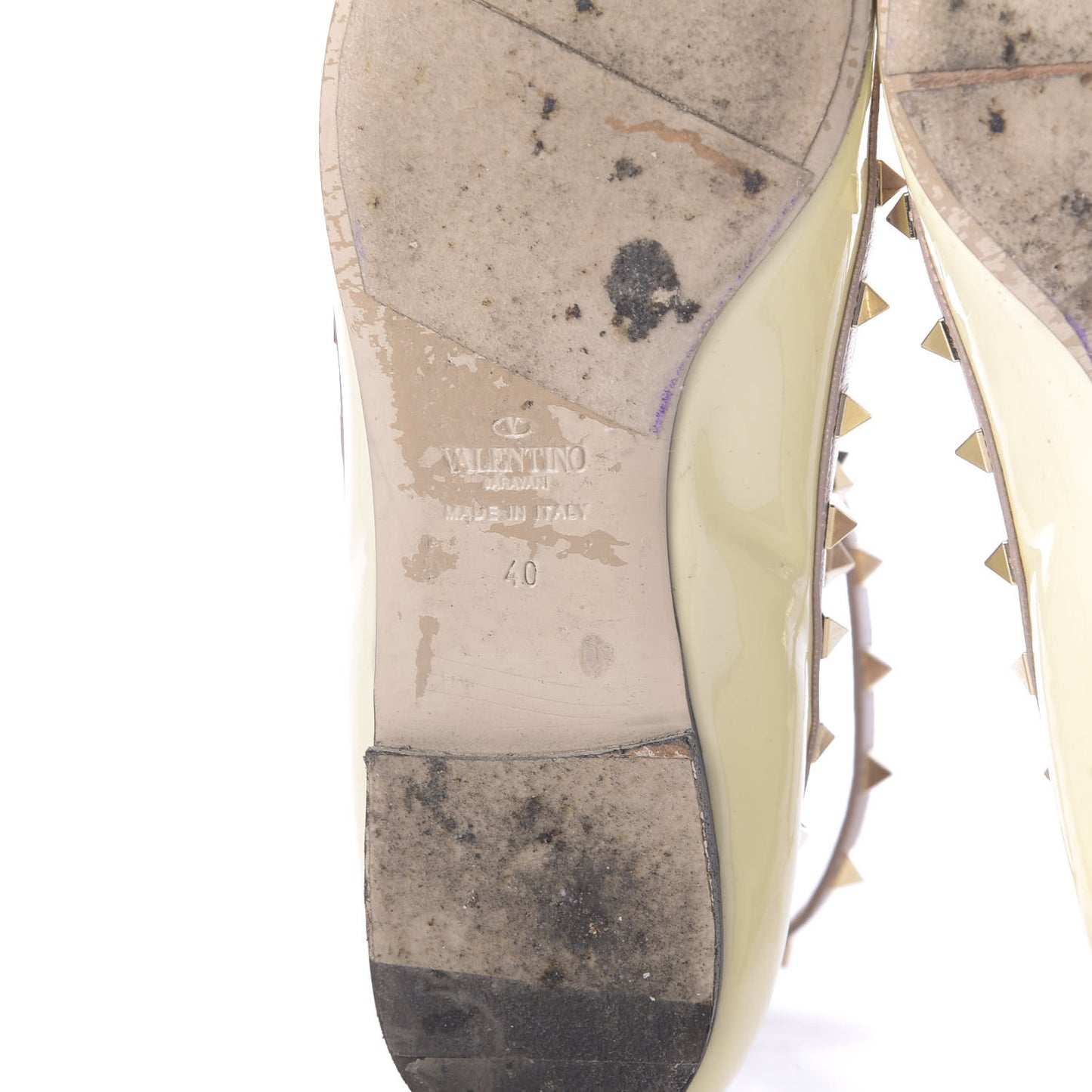 Patent Rockstud Cage Ballerina Flats 40 Ivory Poudre