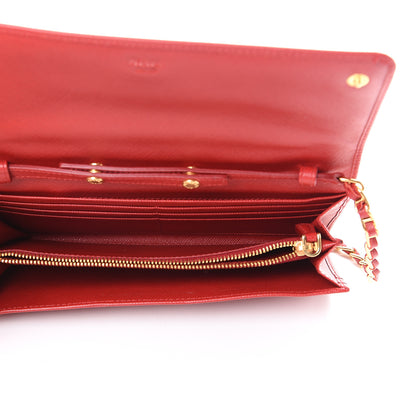 Prada Saffiano Metal Oro Chain Wallet Fuoco 4 of 11