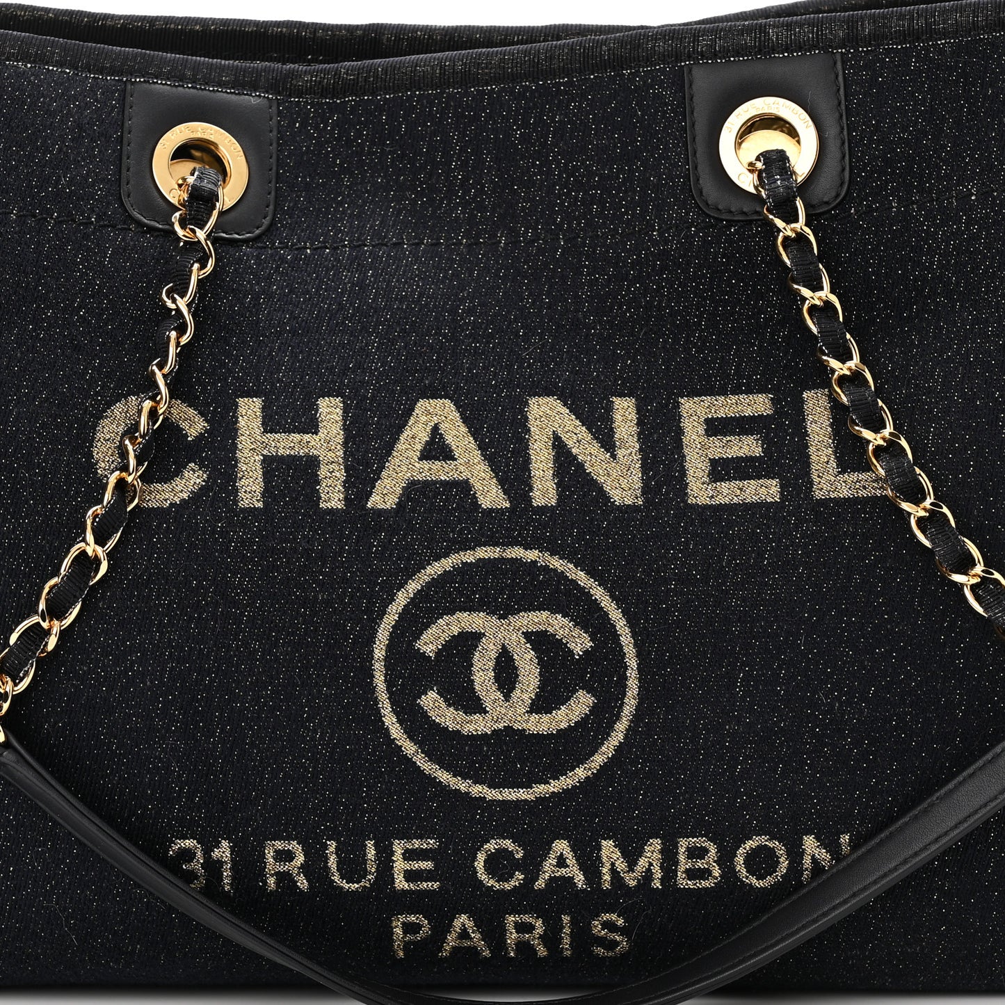 Lurex Canvas Small Deauville Tote Navy Blue Gold