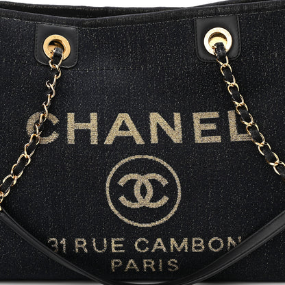 Chanel Lurex Canvas Small Deauville Tote Navy Blue Gold 7 of 10
