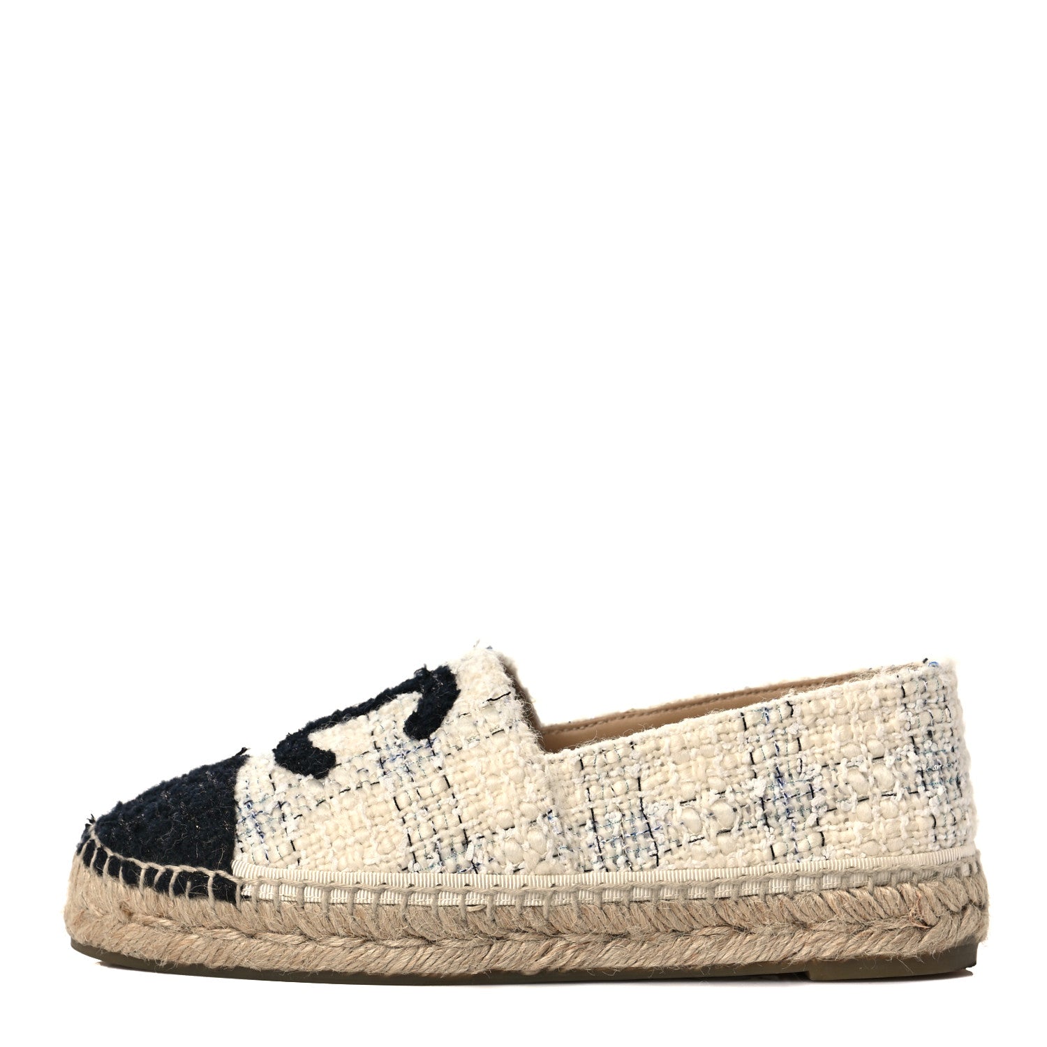 Chanel Tweed CC Espadrilles 36 Ecru White Blue Black 1 of 9
