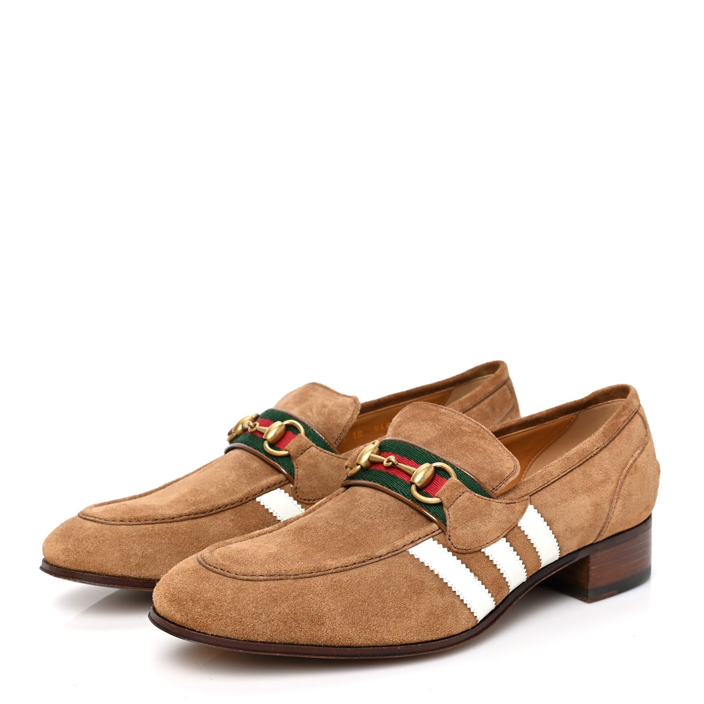 X ADIDAS Suede Supersofty Quentin Goatskin Web Mens Horsebit Loafers 10 Nocciola Off White