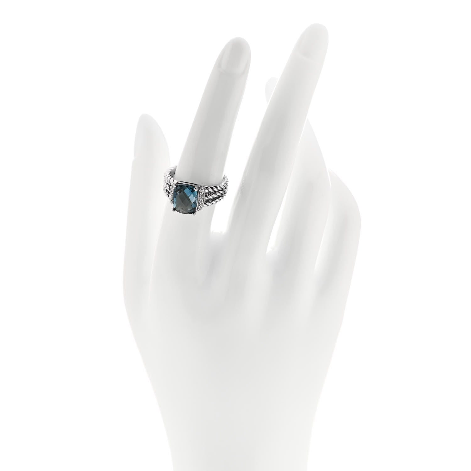 David Yurman Sterling Silver Diamond Hampton Blue Topaz 10mm Petite Wheaton Ring 54 7 2 of 6