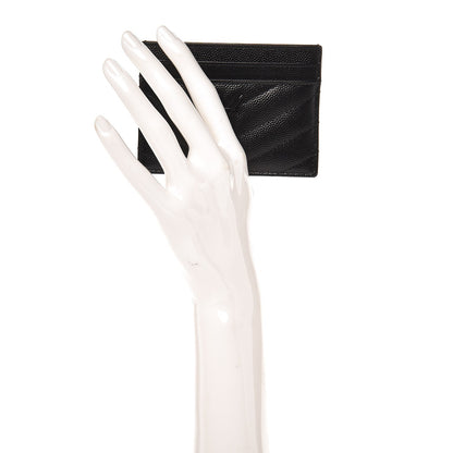 Saint Laurent Grain De Poudre Matelasse Chevron Monogram Credit Card Case Black 2 of 8