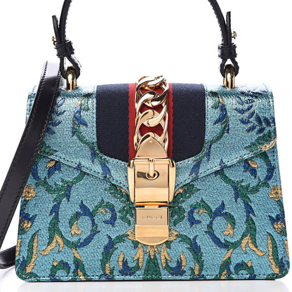 Gucci Iridescent Brocade Mini Sylvie Top Handle Bag Azure 7 of 12