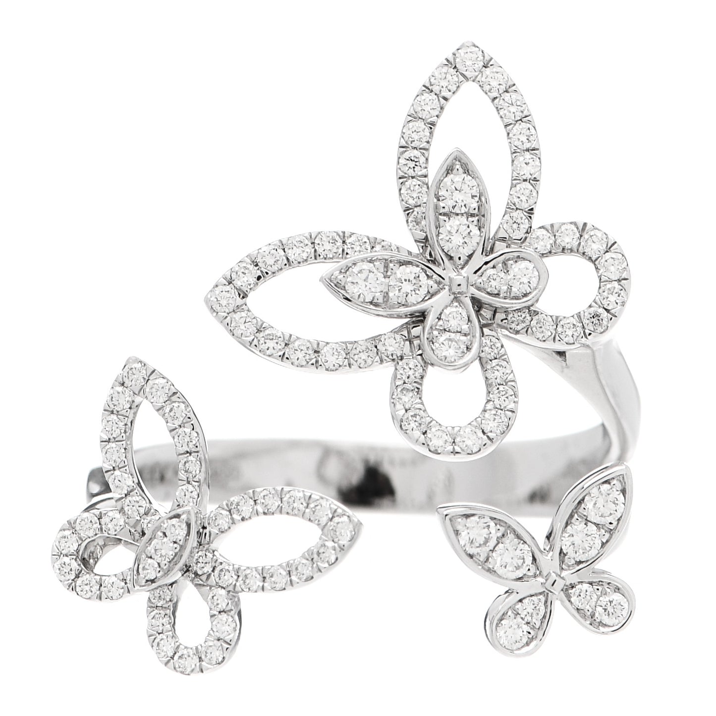 18K White Gold Diamond Triple Butterfly Silhouette Ring 53 6.5