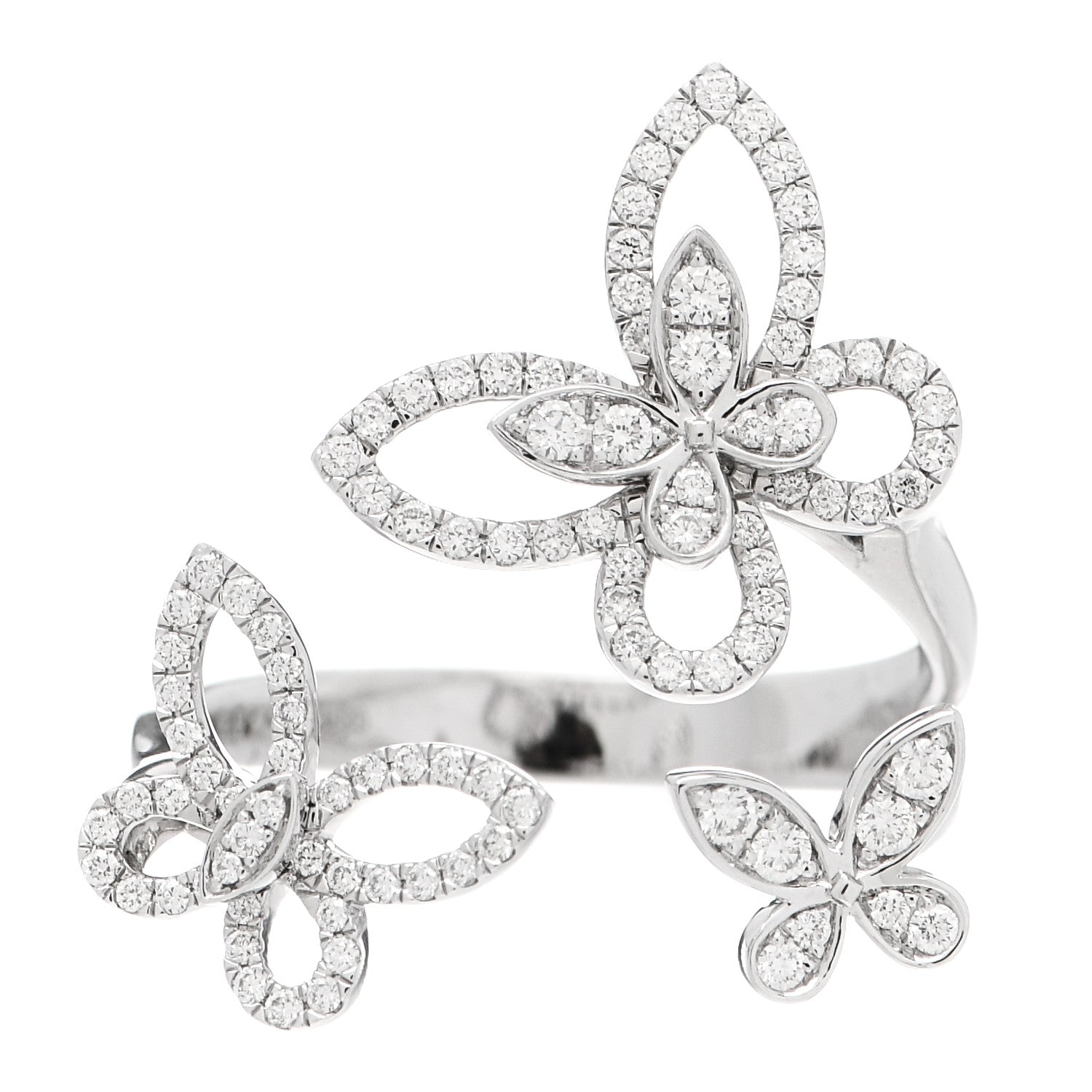 Graff 18K White Gold Diamond Triple Butterfly Silhouette Ring 53 6.5 1 of 8