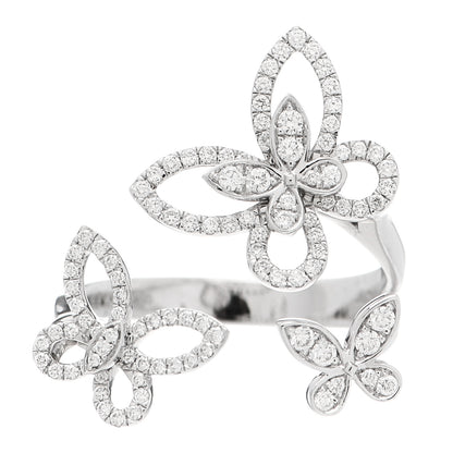 Graff 18K White Gold Diamond Triple Butterfly Silhouette Ring 53 6.5 1 of 8