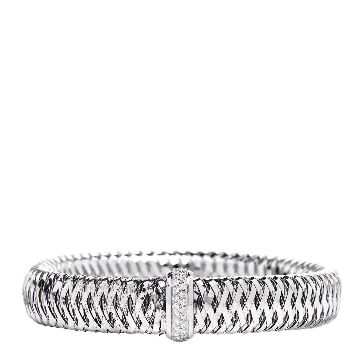 Roberto Coin 18K White Gold Diamond Medium Primavera Bangle Bracelet 2 of 8