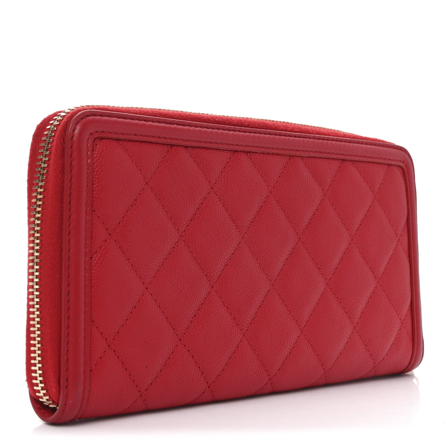 Chanel Caviar Quilted Filigree Zip Around Wallet Red 3 of 7