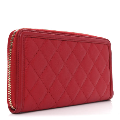 Chanel Caviar Quilted Filigree Zip Around Wallet Red 3 of 7