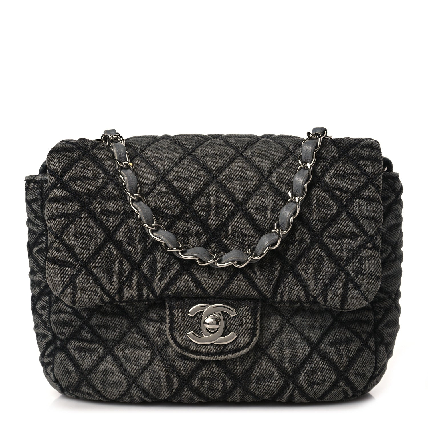 Chanel Washed Denim Quilted Small Denimpression Flap Grey Black 1 of 9