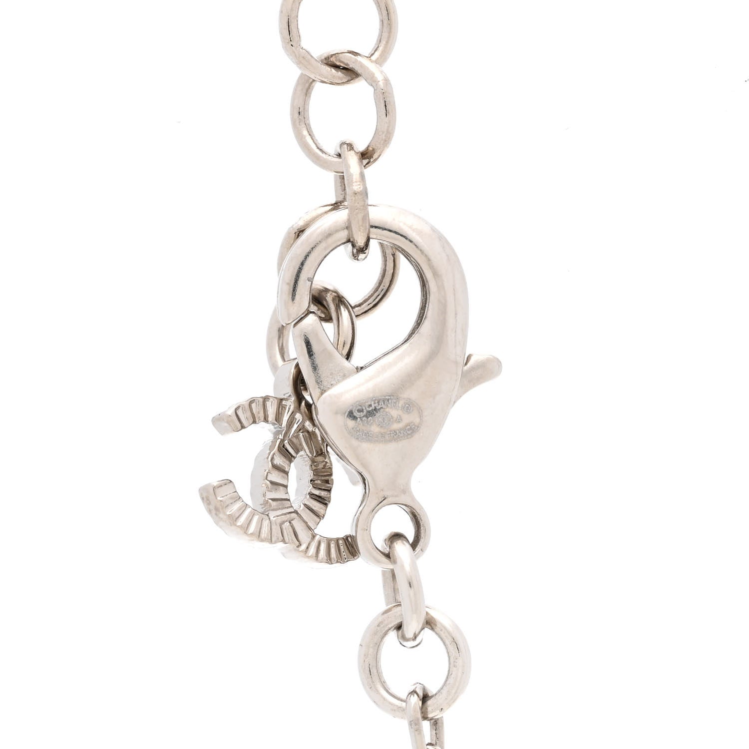 Chanel Metal Crystal CC Round Pendant Necklace Silver 5 of 5