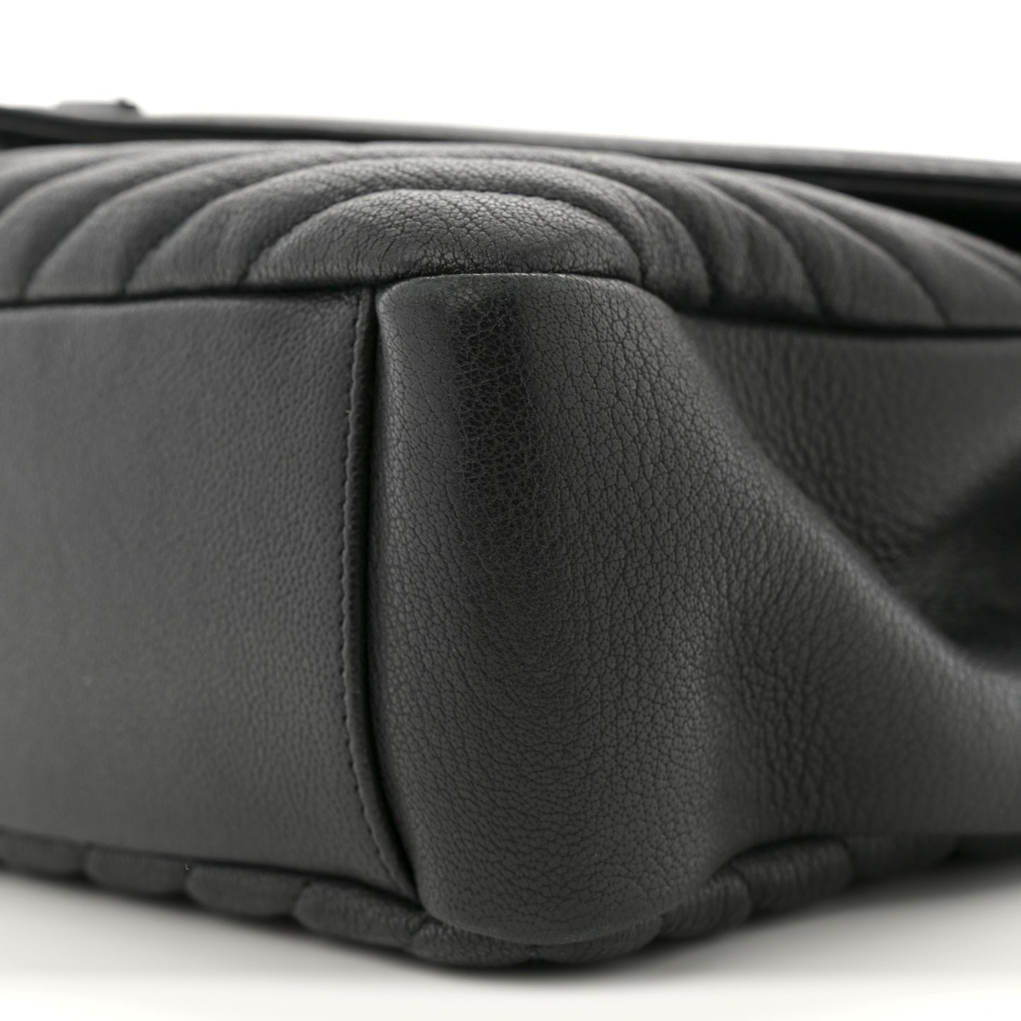 Sheepskin Matelasse Chevron Monogram Monochrome Large College Satchel Black