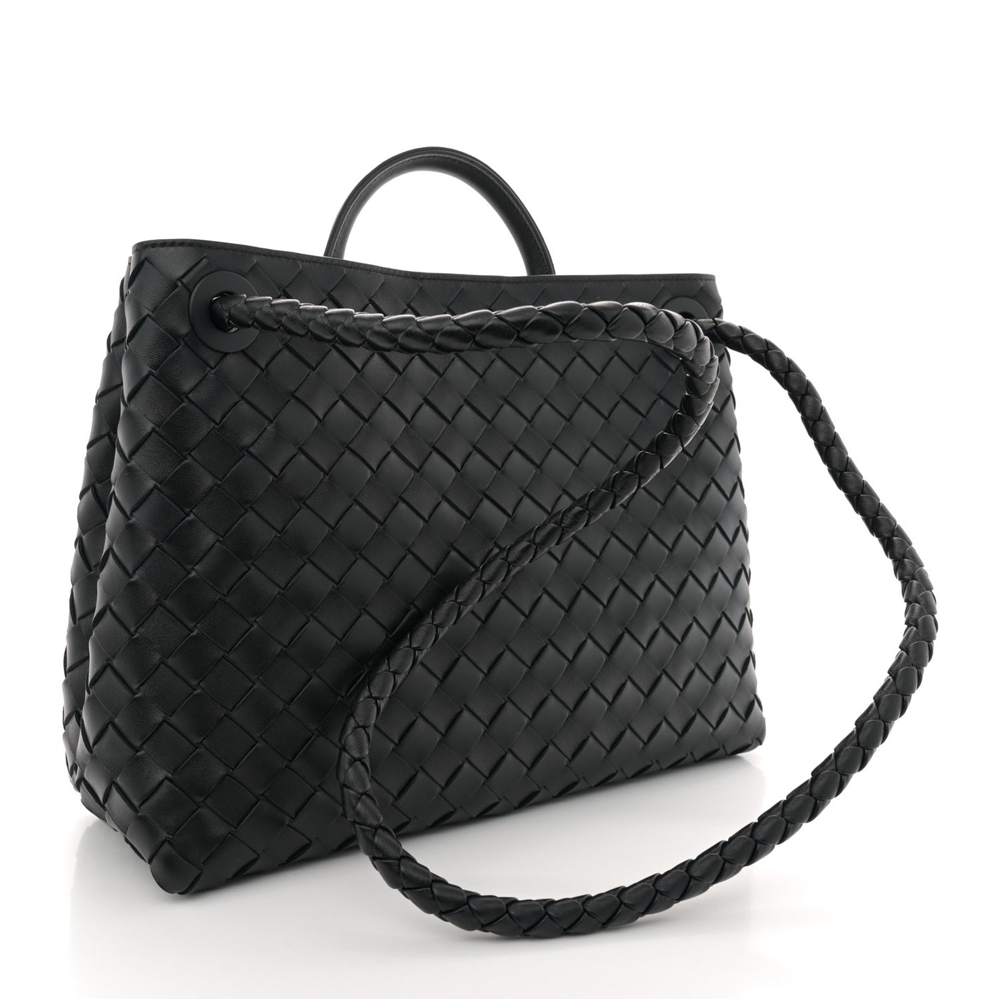 Nappa Intrecciato Medium Andiamo Shoulder Bag Black