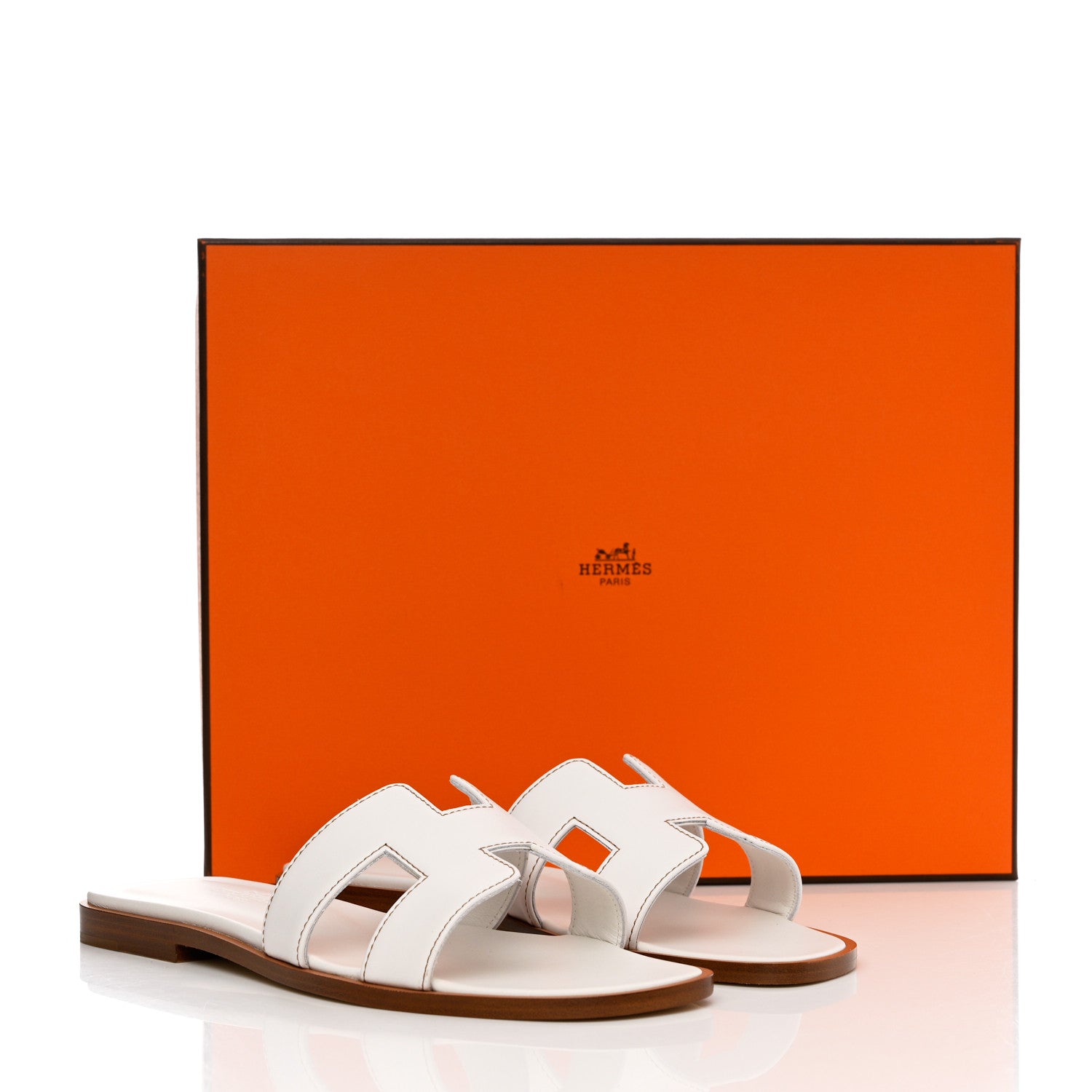 Hermes Box Calfskin Oran Sandals 35 White 9 of 9
