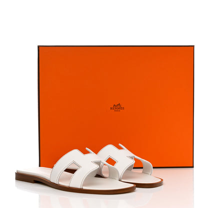 Hermes Box Calfskin Oran Sandals 35 White 9 of 9