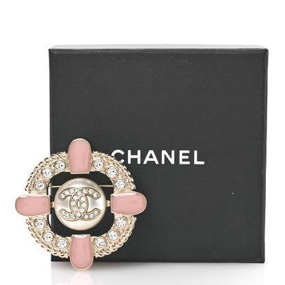 Chanel Crystal Pearl Enamel CC Brooch Gold Pink 4 of 4