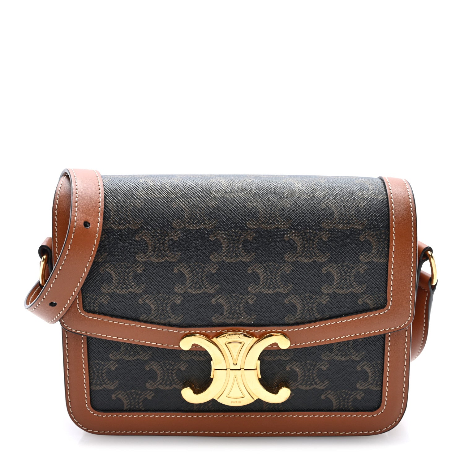 Celine Calfskin Triomphe Canvas Teen Triomphe Bag Tan 1 of 8