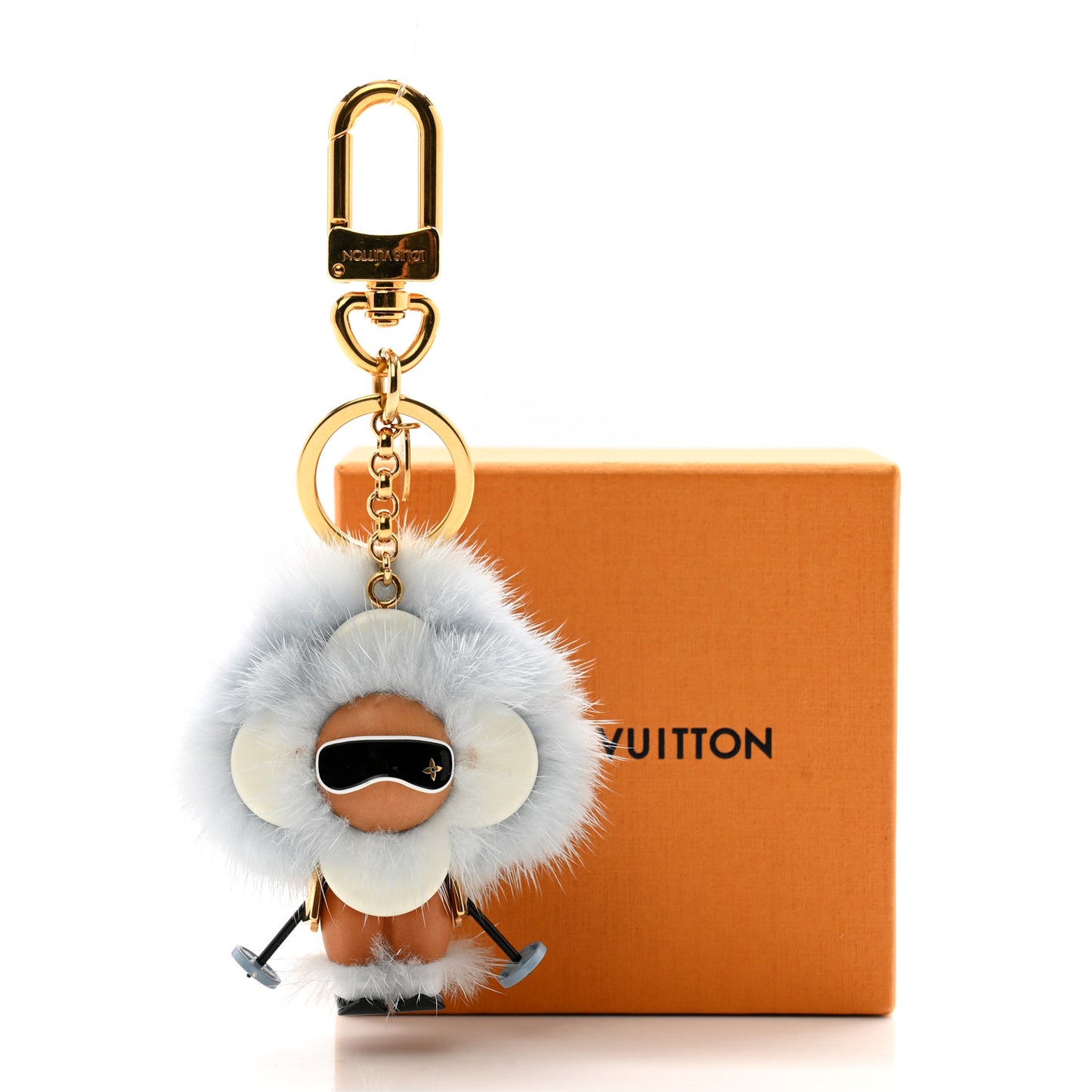 Resin Wood Mink Fur Vivienne Ski Bag Charm Key Holder