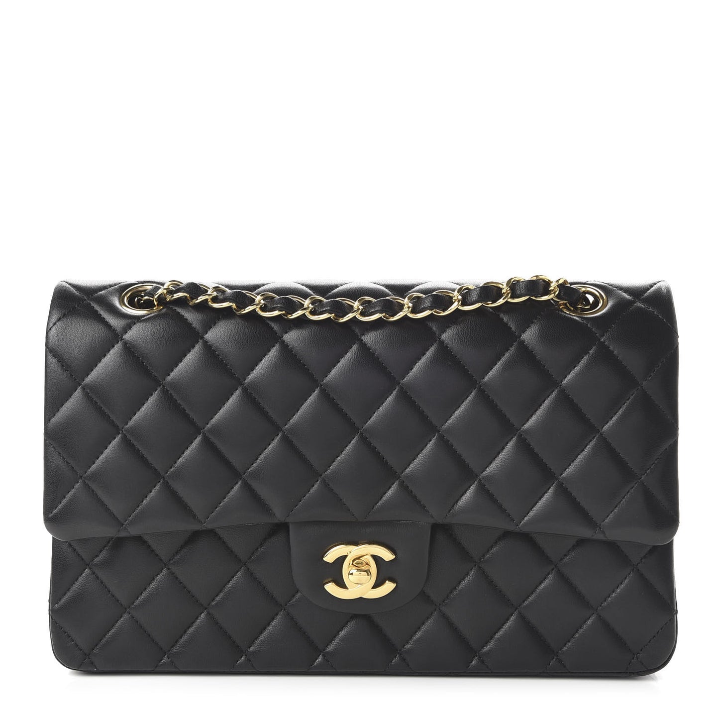 Lambskin Quilted Medium Double Flap Black