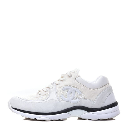 Chanel Tweed Suede Mens CC Sneakers 45 White 1 of 9