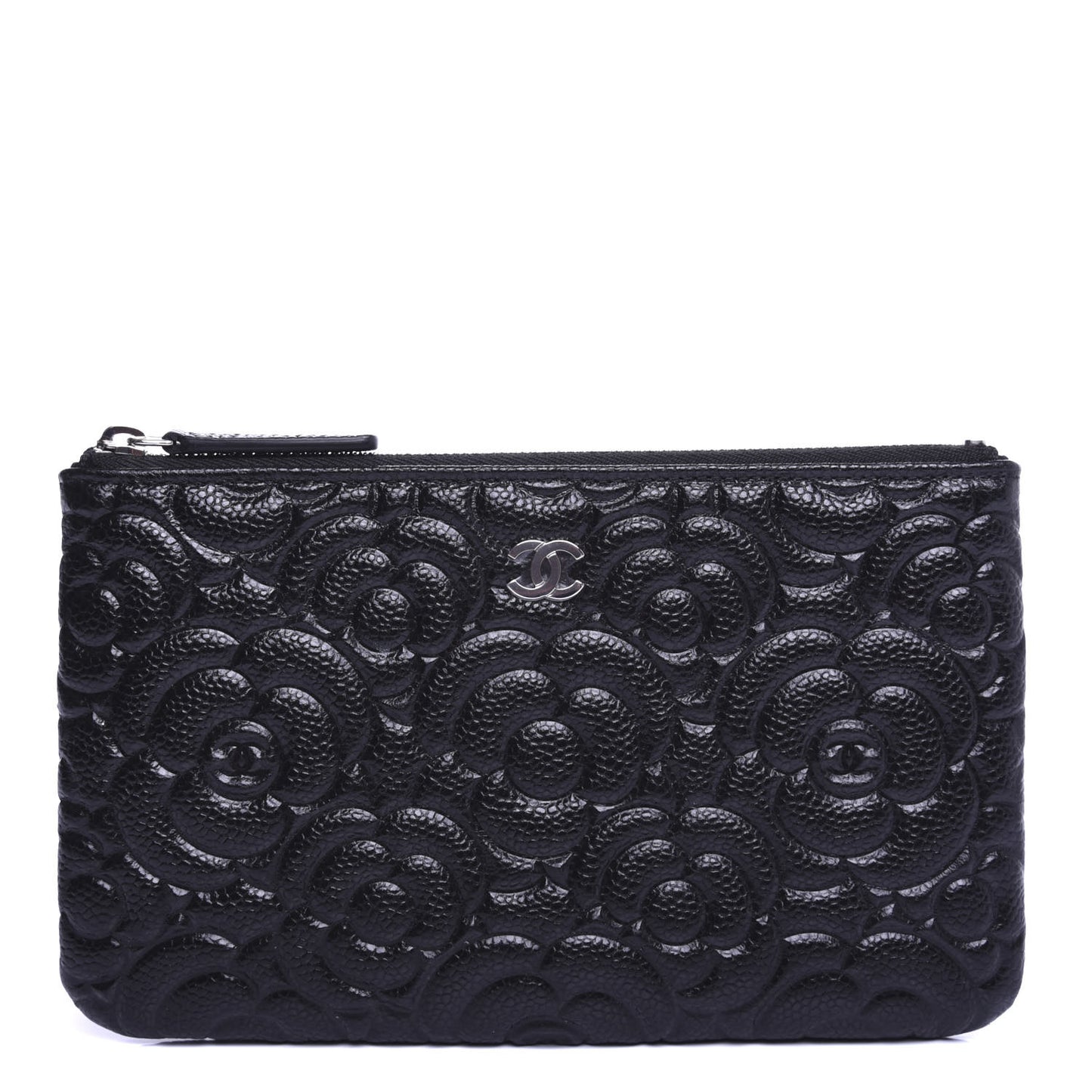 Caviar Camellia Embossed Cosmetic Pouch Black
