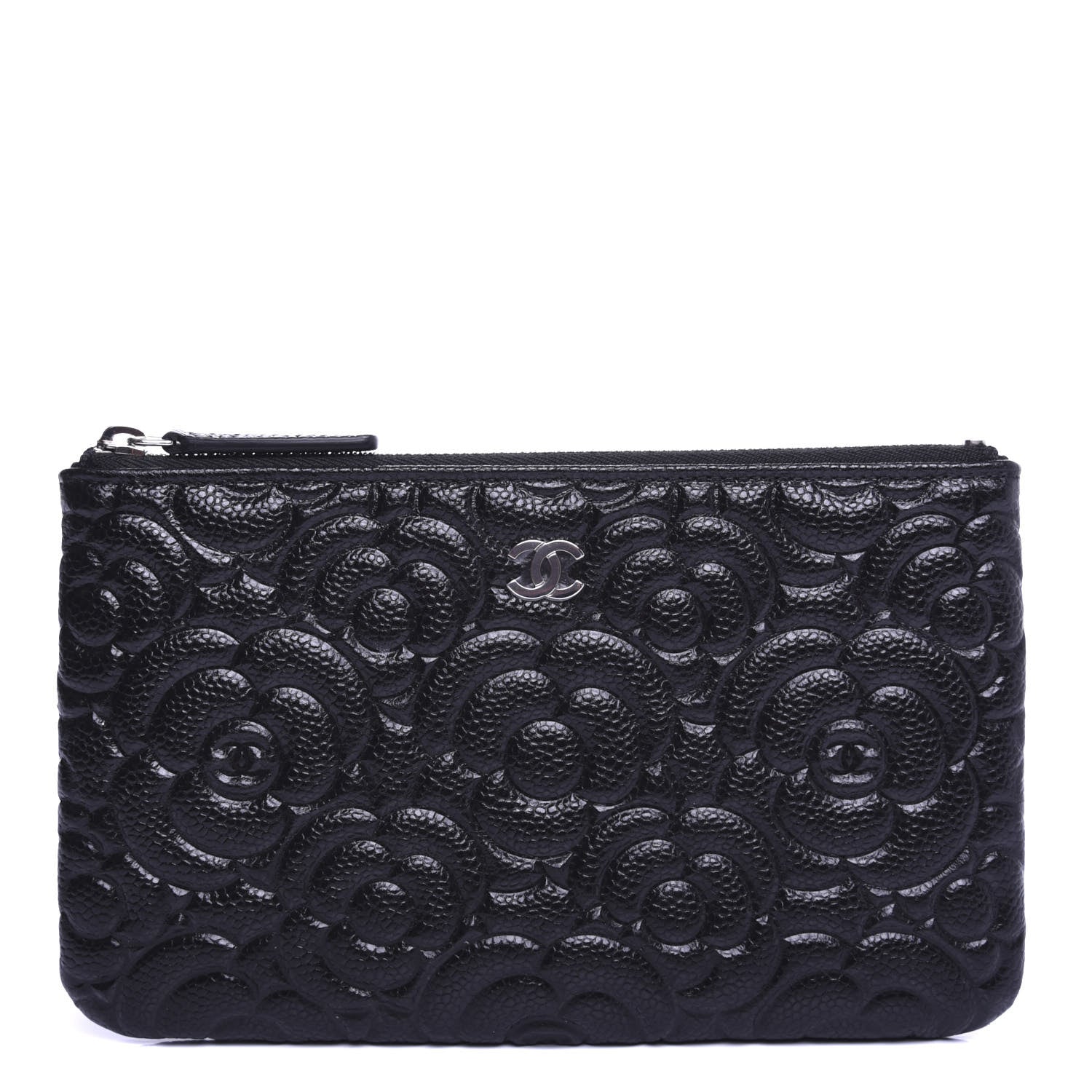 Chanel Caviar Camellia Embossed Cosmetic Pouch Black 1 of 7