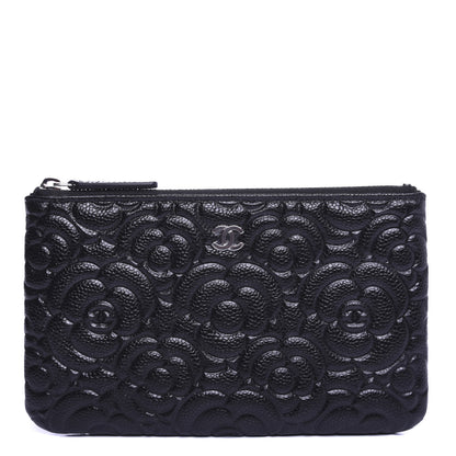 Chanel Caviar Camellia Embossed Cosmetic Pouch Black 1 of 7
