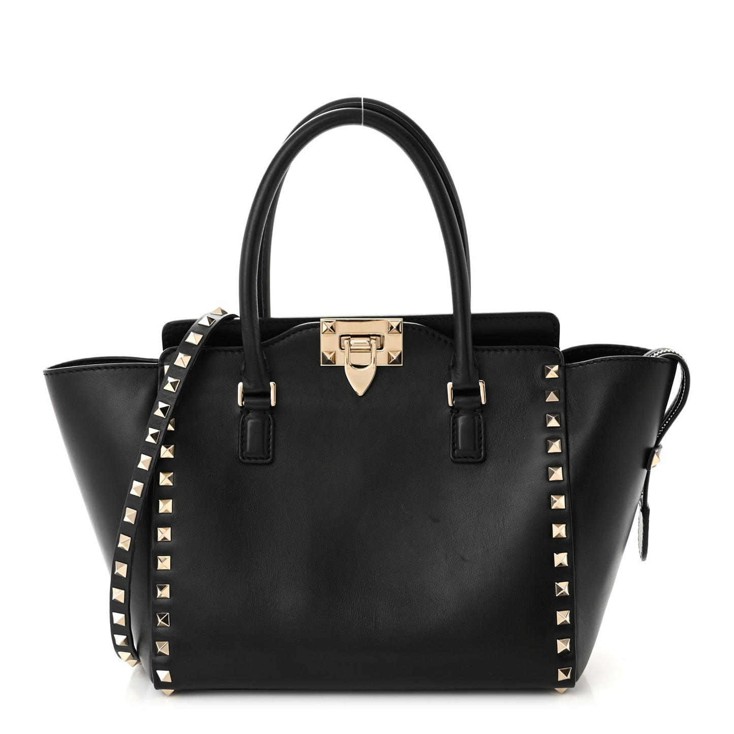 Vitello Small Rockstud Double Handle Tote Black